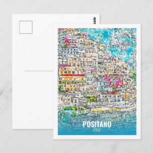 Positano Italien Berühmte Reise Aquarell-Skizze Postkarte