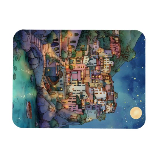 Positano, Italien - Coastal Village & Starry Sky Magnet (Horizontal)