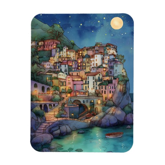 Positano, Italien - Coastal Village & Starry Sky Magnet (Vertikal)