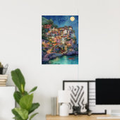 Positano, Italien - Coastal Village & Starry Sky Poster (Heimbüro)