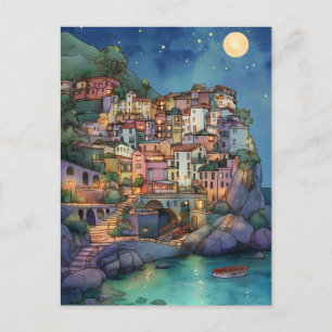 Positano, Italien - Coastal Village & Starry Sky Postkarte