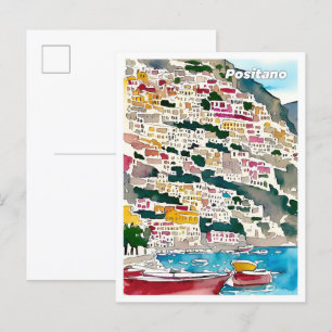 Positano Italien Kunst Vintage-Illustration Reise Postkarte
