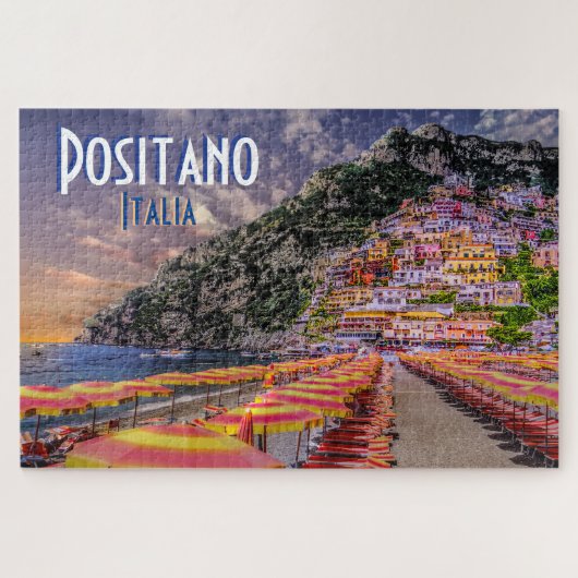 Positano Italien Retro Typografy Travel Puzzle (Horizontal)