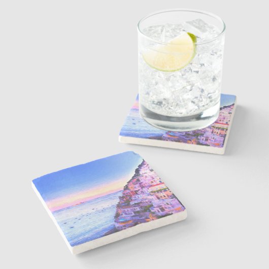 Positano, Italien Untersetzer Sunset Stone (Seitenansicht)