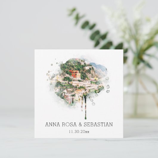 *~* POSITANO Italienisch AR20 UAWG QR Hochzeit Einladung (Stehend Vorderseite)