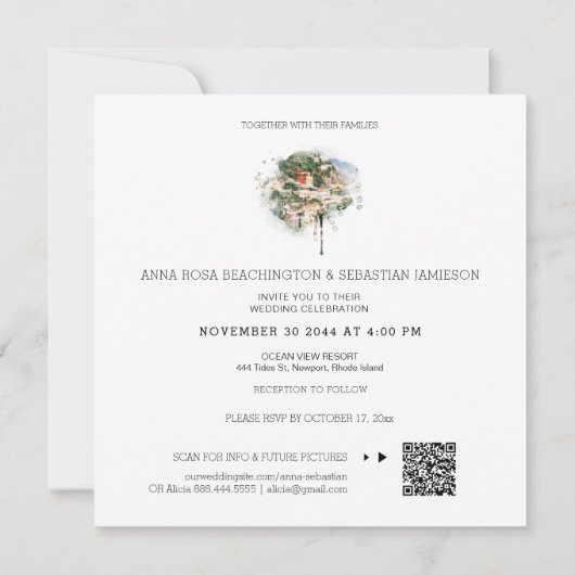 *~* POSITANO Italienisch AR20 UAWG QR Hochzeit Einladung (Rückseite)