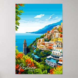 Positano Italy Art Vintage Reise Illustration Poster