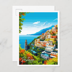 Positano Italy Art Vintage Reise Illustration Postkarte