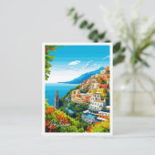 Positano Italy Art Vintage Reise Illustration Postkarte (Stehend Vorderseite)