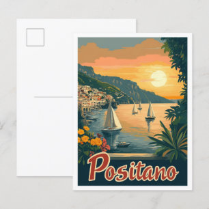 Positano Italy Vintage Travel Illustration Postkarte