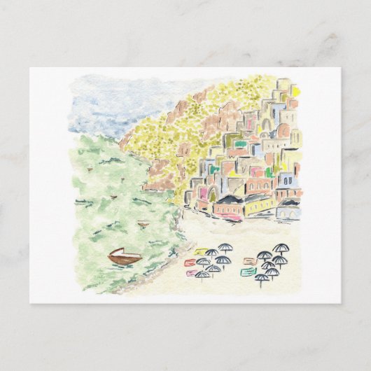 Positano Italy Watercolor Travel Postcard Einladungspostkarte (Vorderseite)