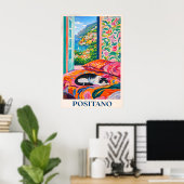 Positano-Katze Poster, Amalfi-Küste Fensterblick Poster (Heimbüro)