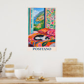 Positano-Katze Poster, Amalfi-Küste Fensterblick Poster (Küche)