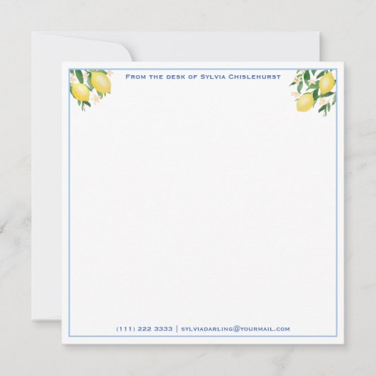 Positano Lemons Blue Tiles Baby Dusche Vielen Dank Mitteilungskarte (Vorderseite)