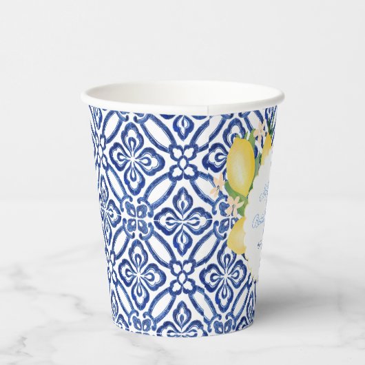 Positano Lemons Blue Tiles Brautparty Party Pappbecher (Rechts)