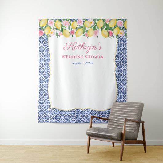 Positano Lemons Blue Tiles Foto Stand Hintergrund Wandteppich (Beispiel)