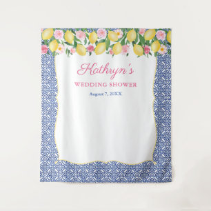 Positano Lemons Blue Tiles Foto Stand Hintergrund Wandteppich
