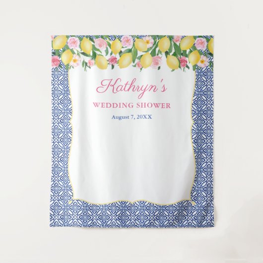 Positano Lemons Blue Tiles Foto Stand Hintergrund Wandteppich (Vorderseite)