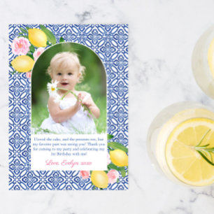 Positano Lemons Blue Tiles Girl Birthday Picture Dankeskarte
