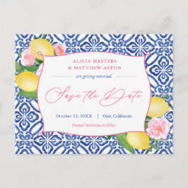 Positano Lemons Blue Tiles Pink Save the Date Postkarte