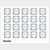 Positano Lemons Blue Tiles Pink Wedding Monogram Quadratischer Aufkleber (Blatt)