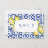 Positano Lemons Blue Tiles Wedding Meal Choice RSVP Karte (Vorderseite)