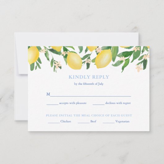 Positano Lemons Blue Tiles Wedding Meal Choice RSVP Karte (Rückseite)