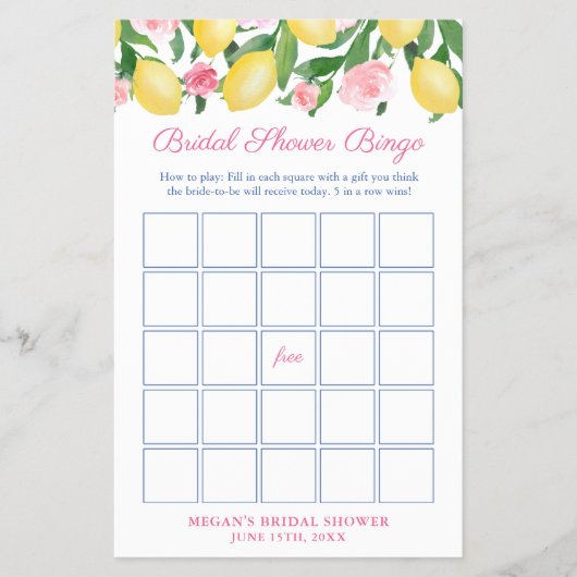 Positano Lemons Brautparty Bingo Game Card Flyer (Vorne)