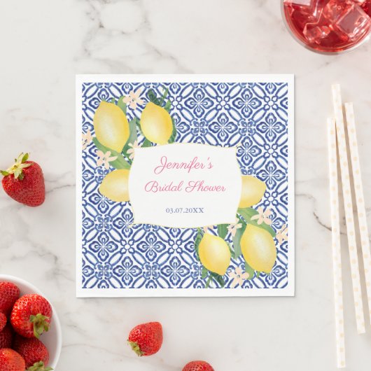 Positano Lemons Italian Blue Tiles Brautparty Serviette (Beispiel)