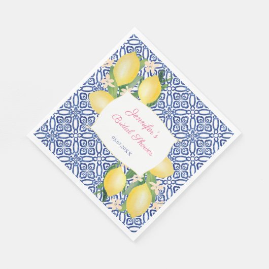 Positano Lemons Italian Blue Tiles Brautparty Serviette (Ecke)