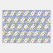 Positano Lemons Monogram Blue White Tile Muster Geschenkpapier Set (Vorderseite)