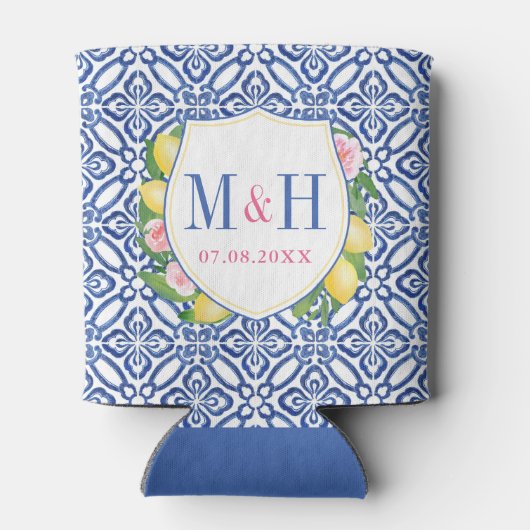 Positano Lemons Pink Blue Tiles Junggeselinnen-Abs Dosenkühler (Rückseite)