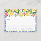 Positano Lemons Rosa Blauer Text Display Dusche Begleitkarte (Rückseite)