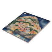 Positano Night, Italien, italienische Wasserfarbe Fliese (Seite)