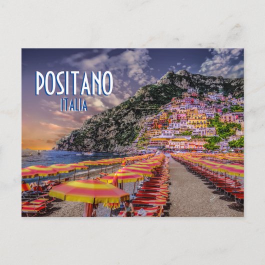 Positano Rücksendeadresse Retro Typografy Travel Postkarte (Vorderseite)
