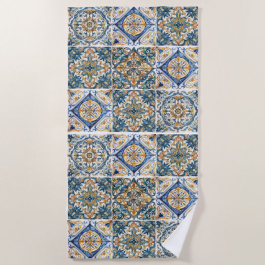 Positano Vintag Italienischer Tile Strandtuch (Vorderseite)