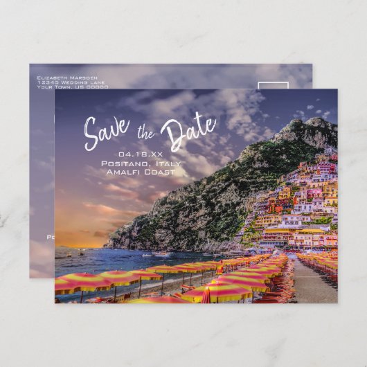 Positano Wedding Amalfi Küste Italienische Hochzei Ankündigungspostkarte (Vorne/Hinten)