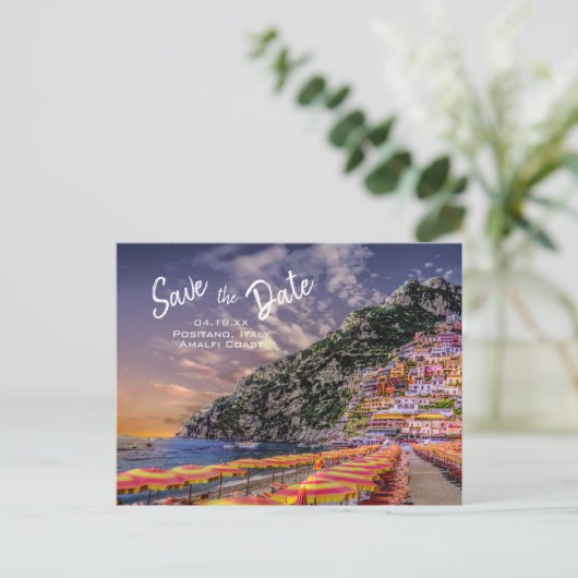 Positano Wedding Amalfi Küste Italienische Hochzei Ankündigungspostkarte (Stehend Vorderseite)