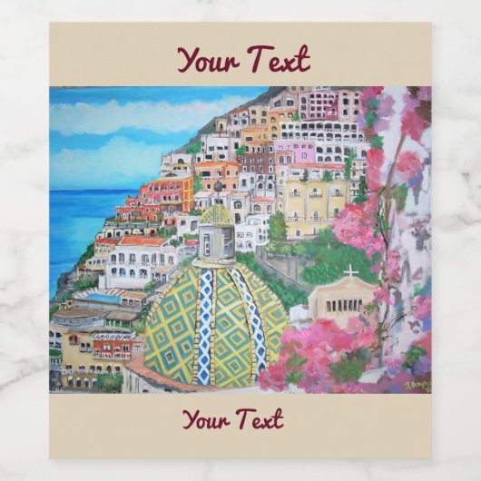 Positano, Wein (oder Sekt) Flaschenetikett Weinetikett (Einzelnes Label)