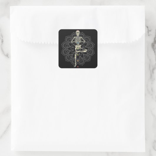 Position von Skeleton Yoga Quadratischer Aufkleber (Tasche)