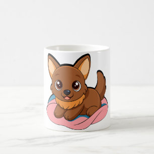 Positiv liebenswerter Welpe in rosa Decke Kaffee  Kaffeetasse