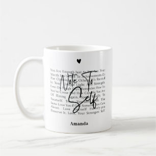 Positive Affirmationen Schwarze Schrift Notiz an m Kaffeetasse