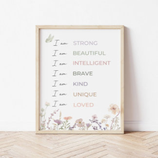 Positive Affirmations Print: Wildflower Wall Art  Poster