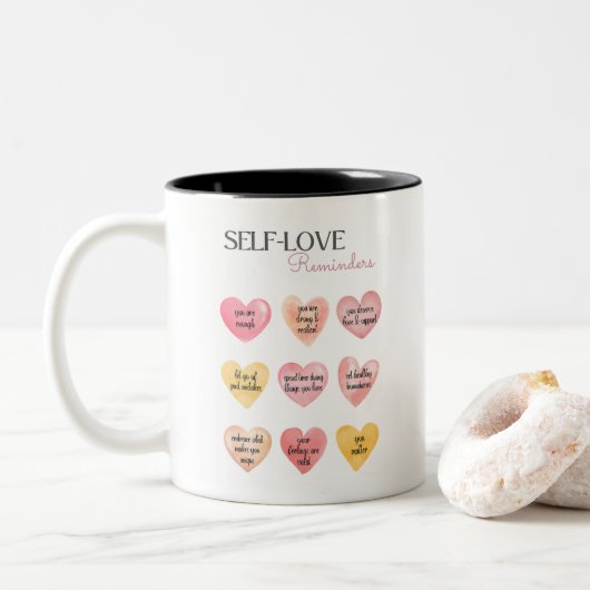 Positive Bejahungen der Selbstständigkeit der Lieb Zweifarbige Tasse (Mit Donut)