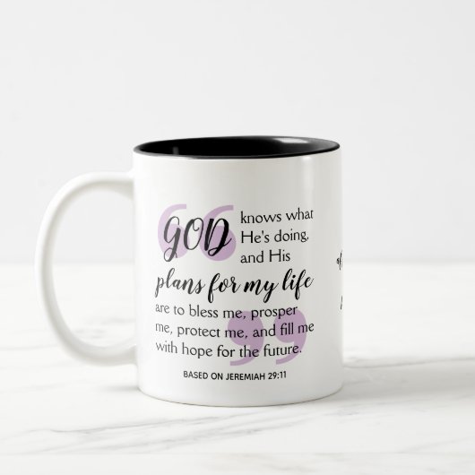 Positive Christliche Affirmation GODS PLANS Zweifarbige Tasse (Links)
