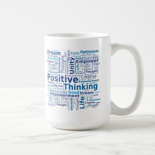 Positive denkende Wort-Wolke - blaue Farben Kaffeetasse (Rechts)