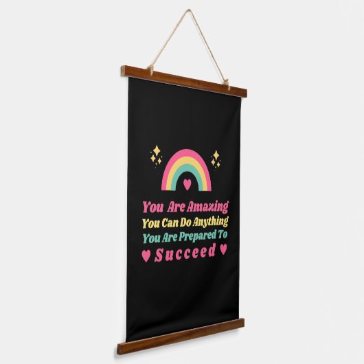 Positive Einstellung inspirierende Vibes Zitate Wandteppich Mit Holzrahmen (Gewinkelt)