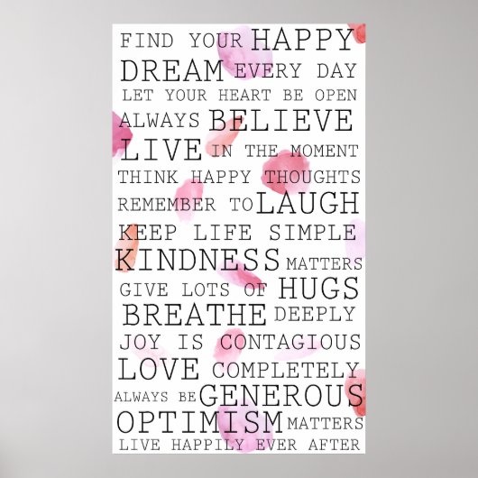 Positive Gedanken Inspirationswörter Rose Petals Poster (Vorne)