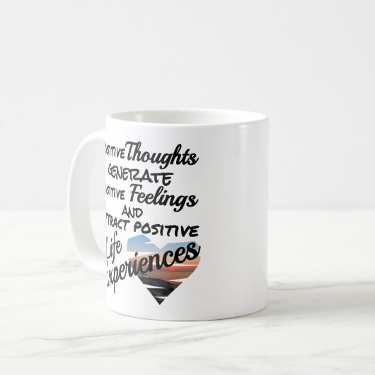 Positive Gedanken Mantra Kaffeetasse (Vorderseite Links)