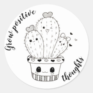Positive Gedanken wachsen // Funny Cacti Doodle Runder Aufkleber